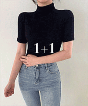 1+1 라인업 쫀쫀 레이온 스판 반목 반팔 이너 니트 티셔츠